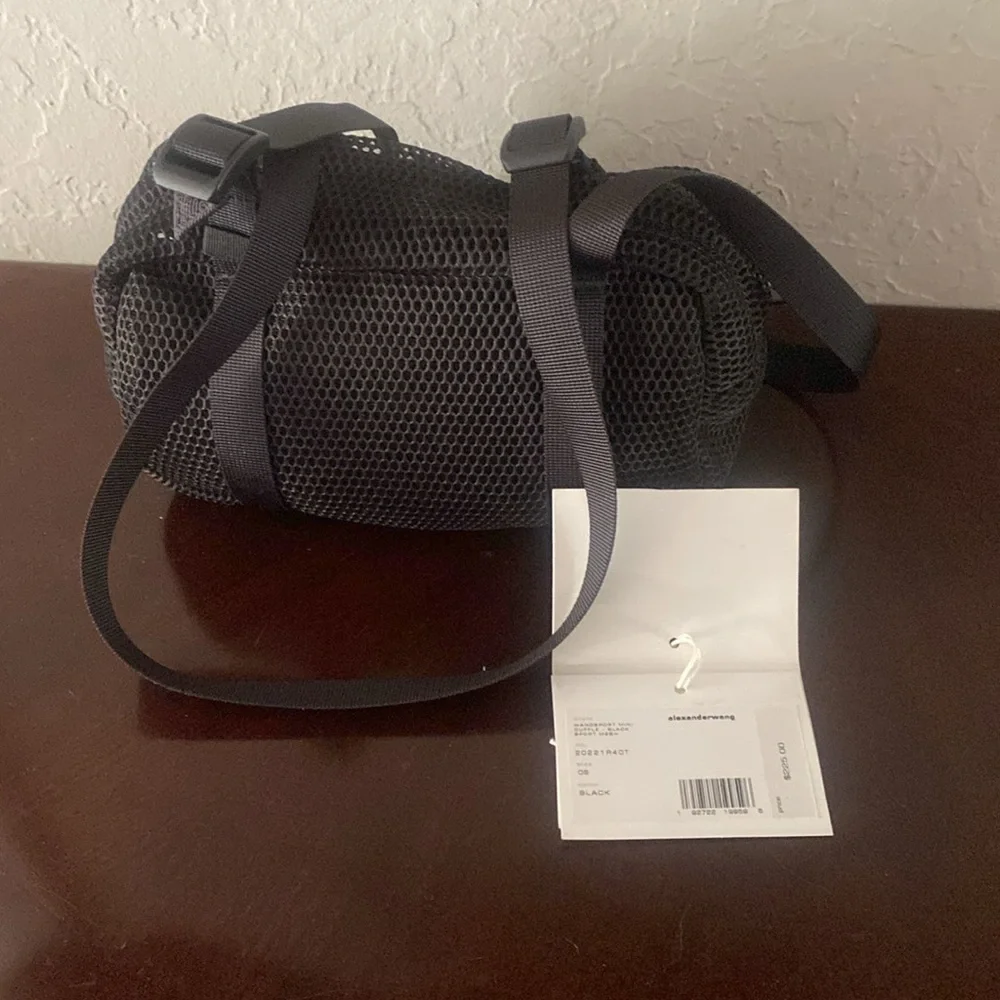 Alexander Wang Black Mesh Bag Mini Duffle Tags $350 10”x6”x4”. Handle drop 12”